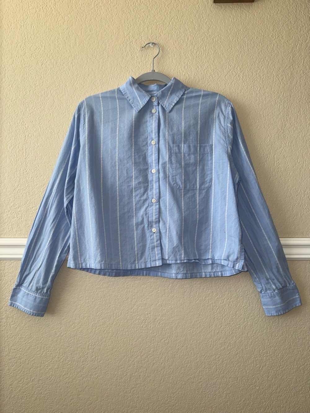 Aerie 100% Cotton Off Duty Poplin Pajama Shirt Striped Button Down Blue White S